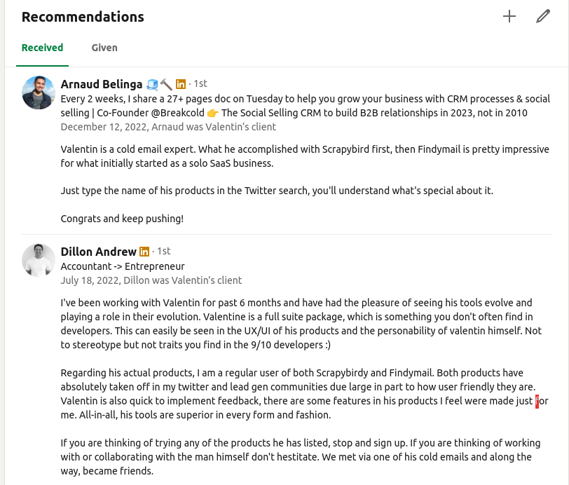 LinkedIn Recommendation from Manager